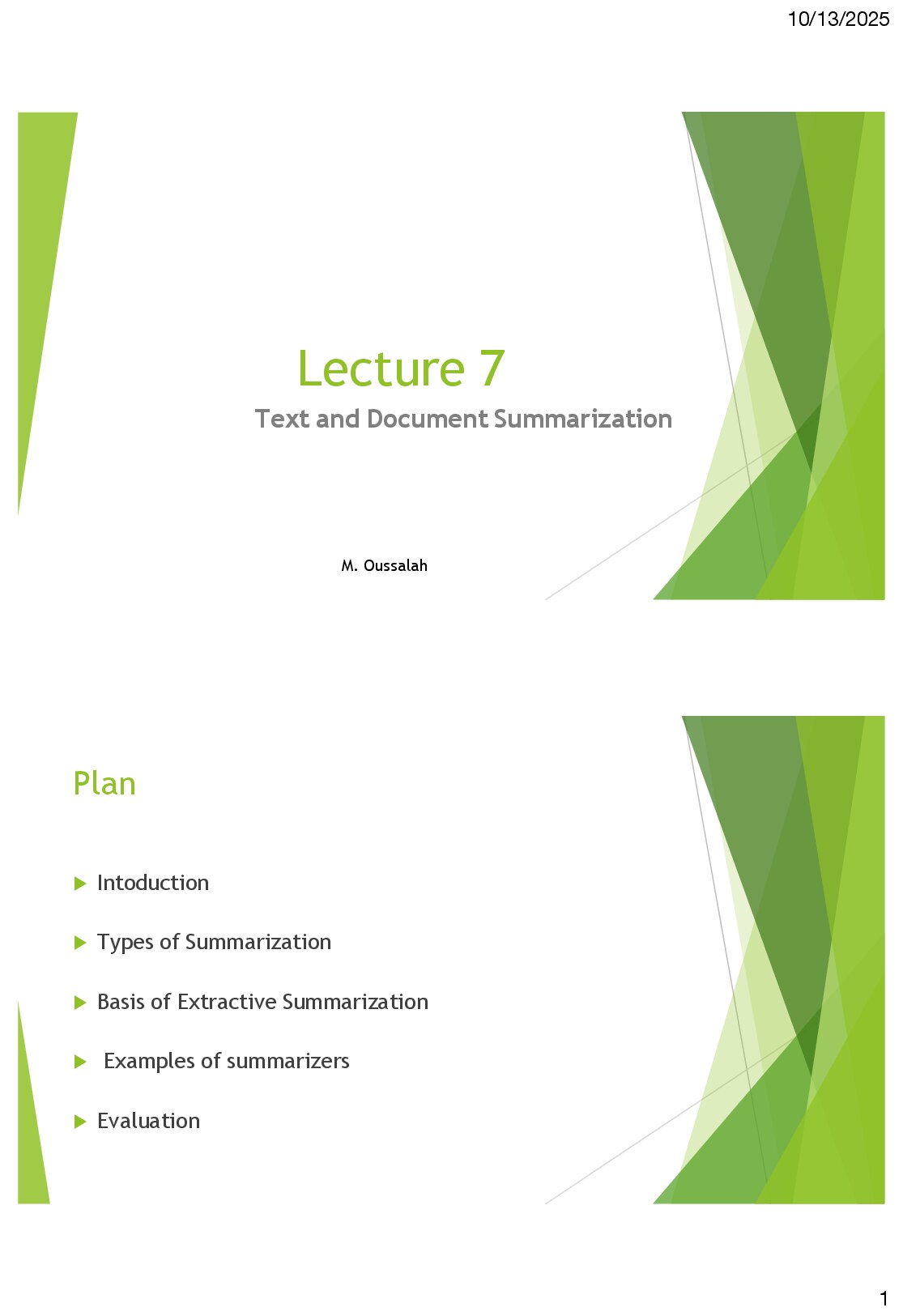 Lecture7: Text and Document Summarization