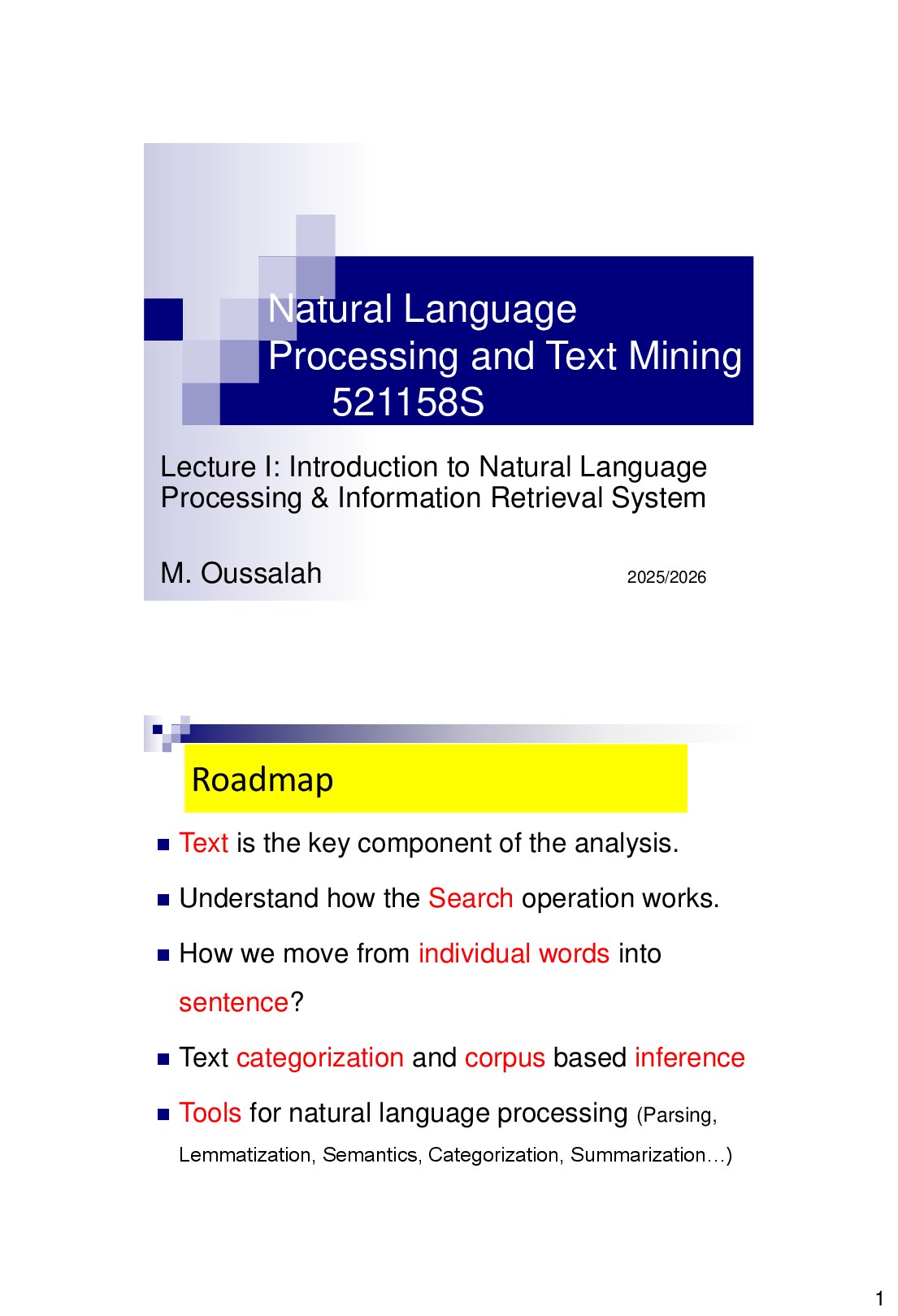 Lecture 1: Introduction to Natural Language Processing & Information Retrieval System